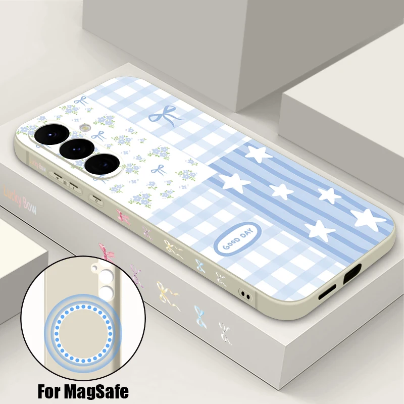 Star Bowknot Pattern Magnetic Phone Case For Samsung Galaxy S26 S25 S24 Ultra S23 S22 Plus S25 S24 S23 FE Lanyard Soft TPU cover