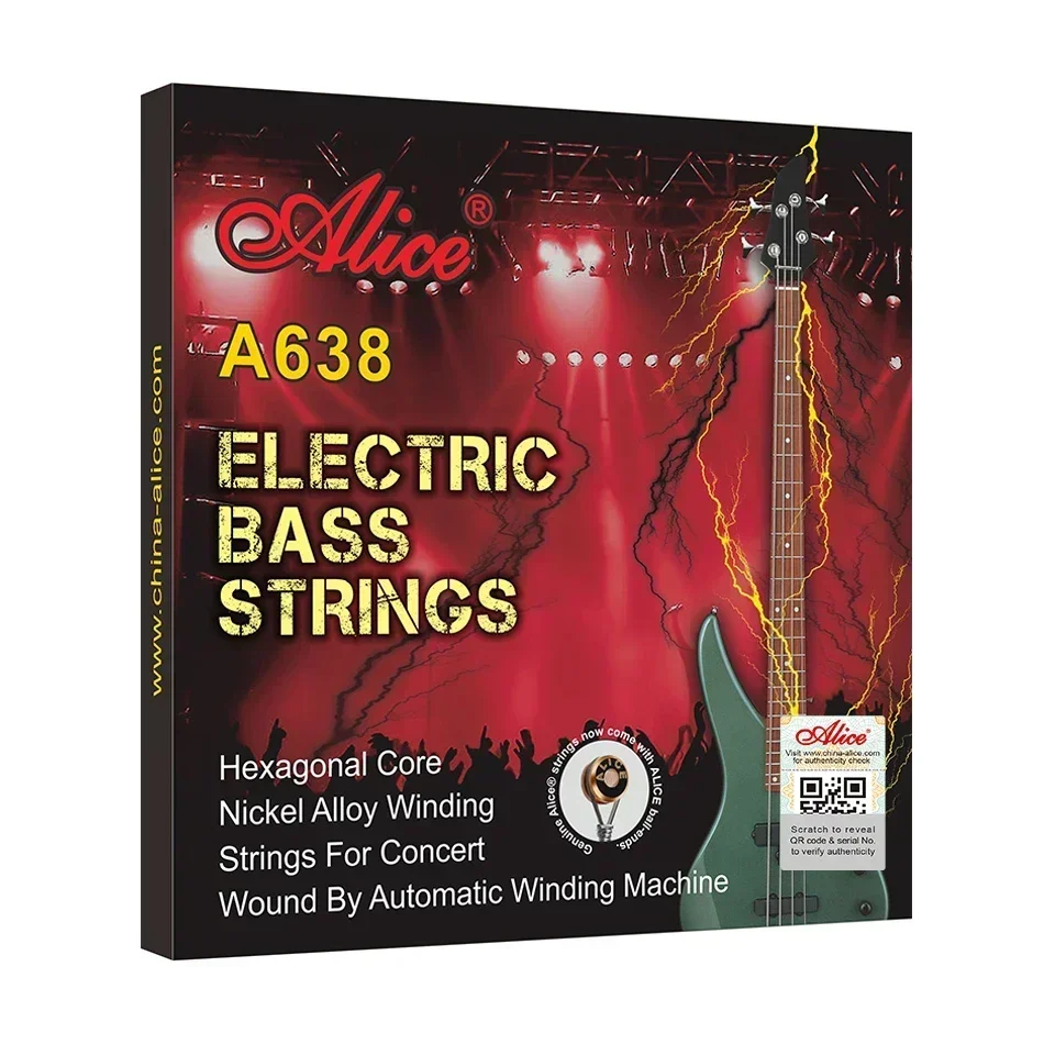 Alice A638 Electric Bass Strings For 4-Strings Bass Professional Light Medium Hexagonal Core Nickel Plated Alloy Winding