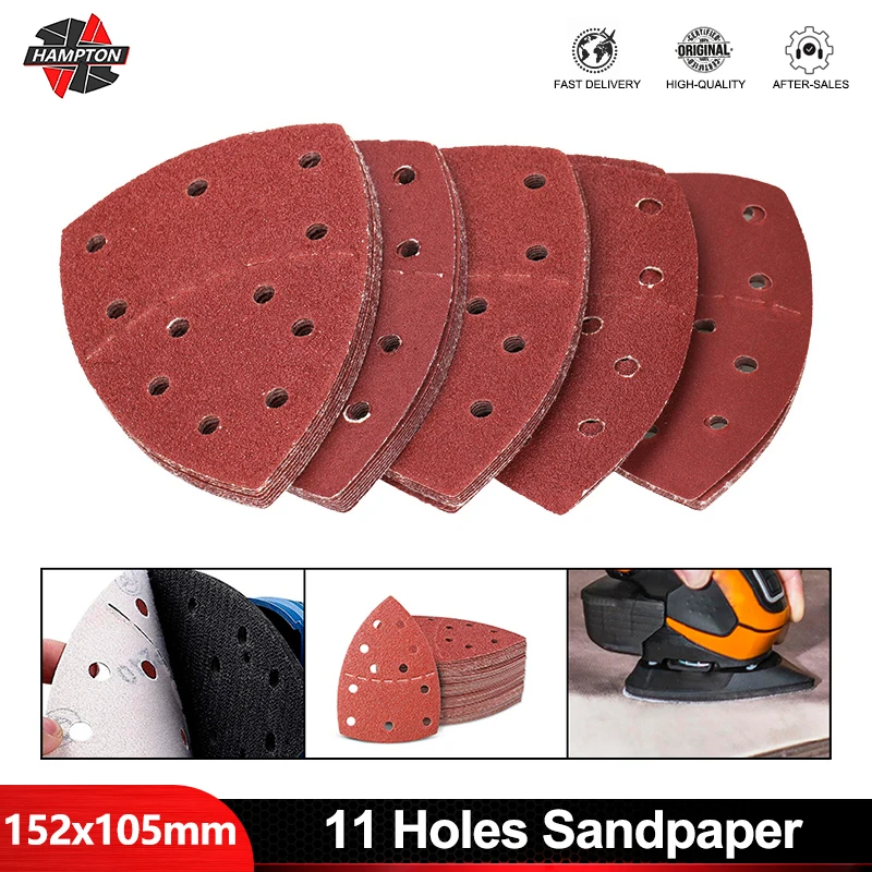 

HAMPTON 10PCS Mouse Sandpaper 11Holes Triangular Sanding Paper for Multi Sander Abrasive Tools 152x105mm 40-2000 Grits