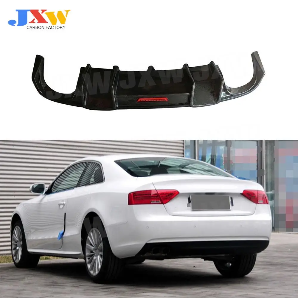 Rear Diffuser Bumper Lip Splitters Spoiler Cover With Led Light for Audi A5 Standard 2012-2016 Carbon Fiber FRP Restyle