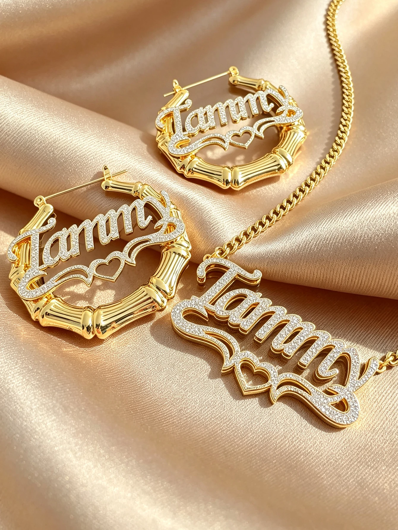 DIY custom women's name necklace earring set, length 45 centimeters, customizable name, simple daily style, products include gif