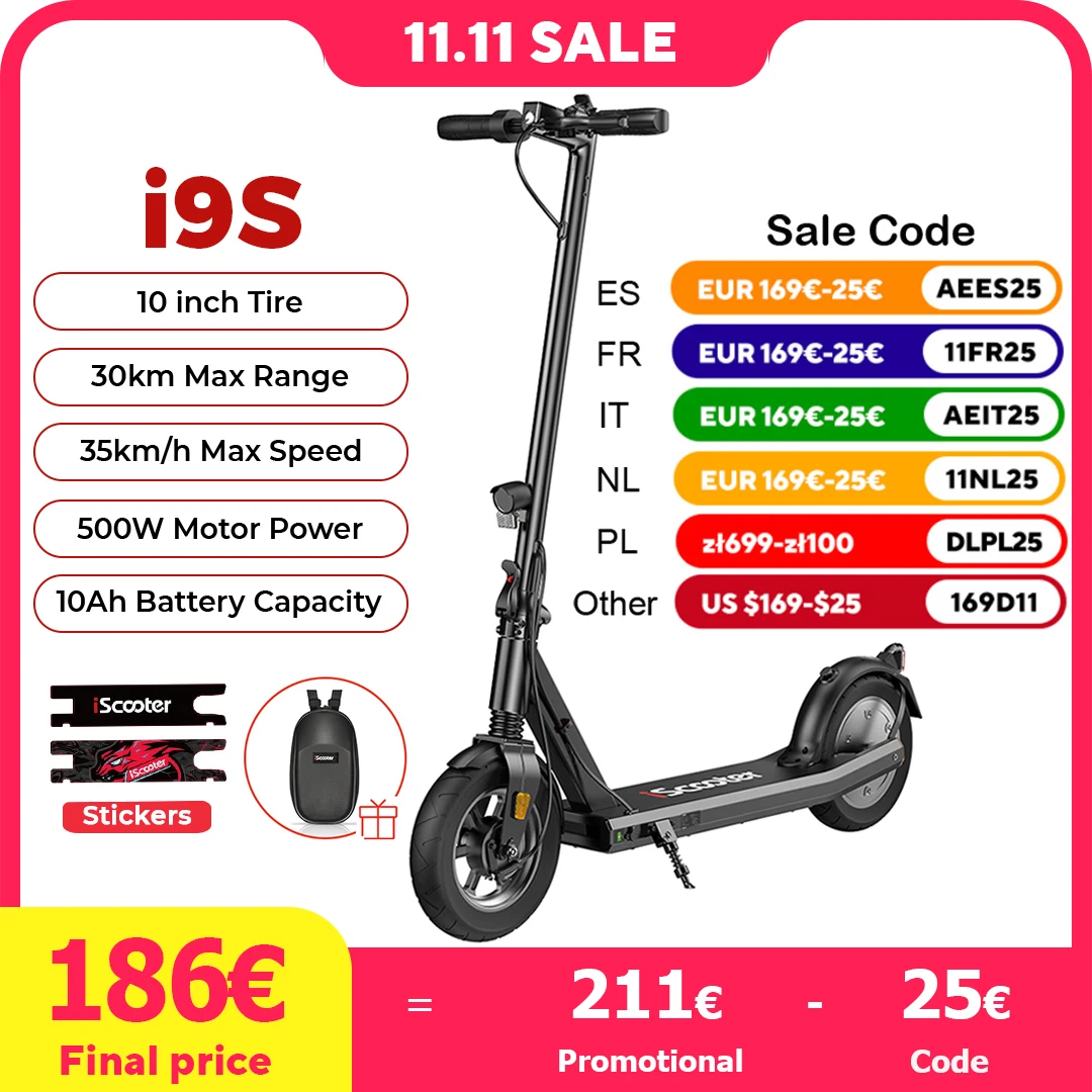 iScooter i9S 10inch Electric Scooter 500W 10Ah 35km/h Scooters Pneumatic Tire Scooter for Adult with Stickers scoorter electrico