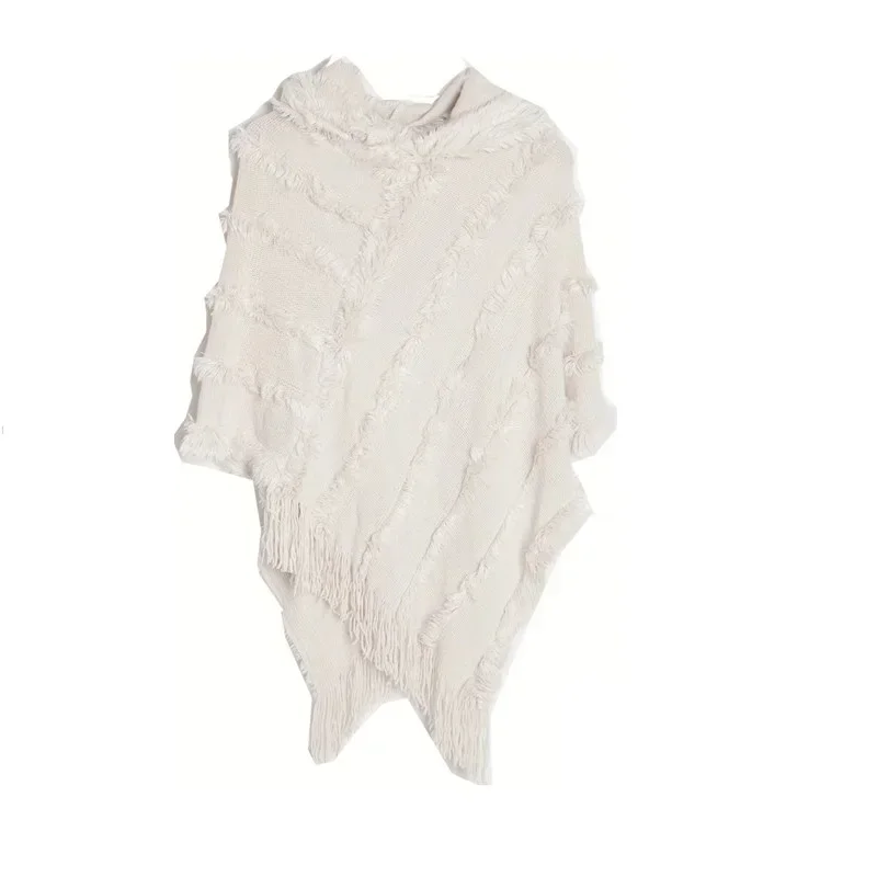 Autumn Winter Women Solid Color Hooded Imitation Sweater Knitted Pullover Fashion Street Poncho Lady Capes Cloaks