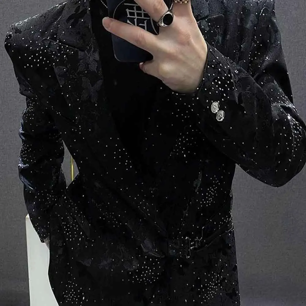 Mens Autumn Jacket Rhinestone Sparkling Ballroom Design Streetwear Fashion Nightclub Stage Performance Party Top Men'S Wear 2025