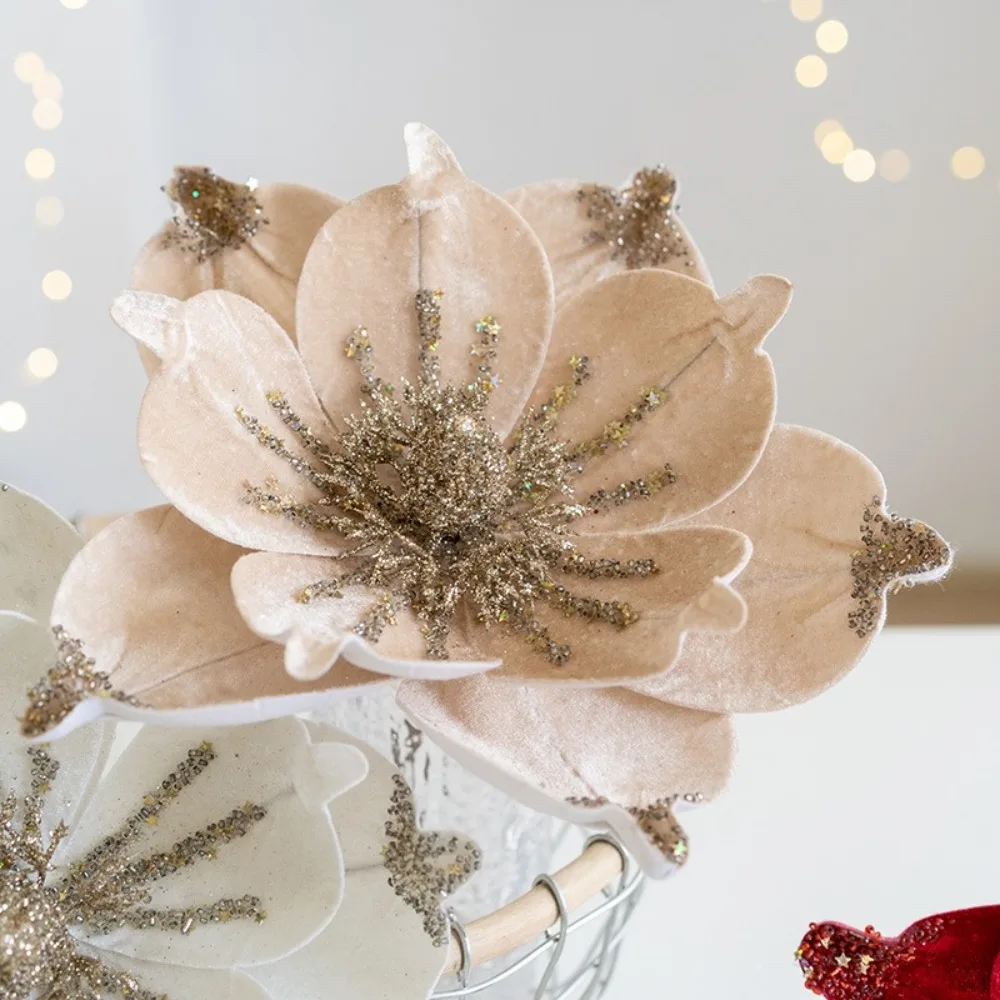 Weihnachten Künstliche Weihnachtsstern Glitzer Blume 25 cm Pailletten Gefälschte Blumen Hochzeit Party Dekoration Flanell 3D Simulation Magnolie