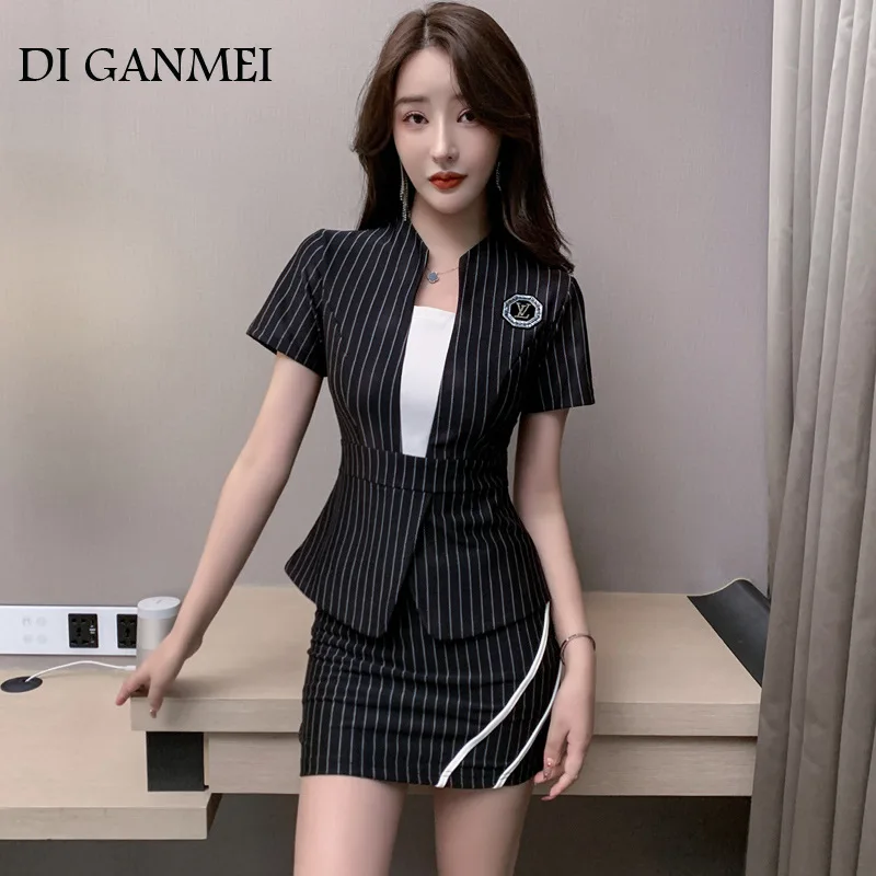 

Hotel Front Desk Women's Waiter Reception Uniform Beauty Salon Esthetician Short Sleeve Skirt Suits Masseur Sauna Overalls