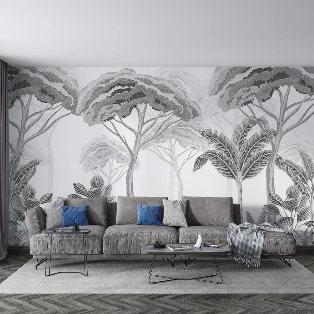 Milofi custom 3D wallpaper black and white Southeast Asian plant home background decoration