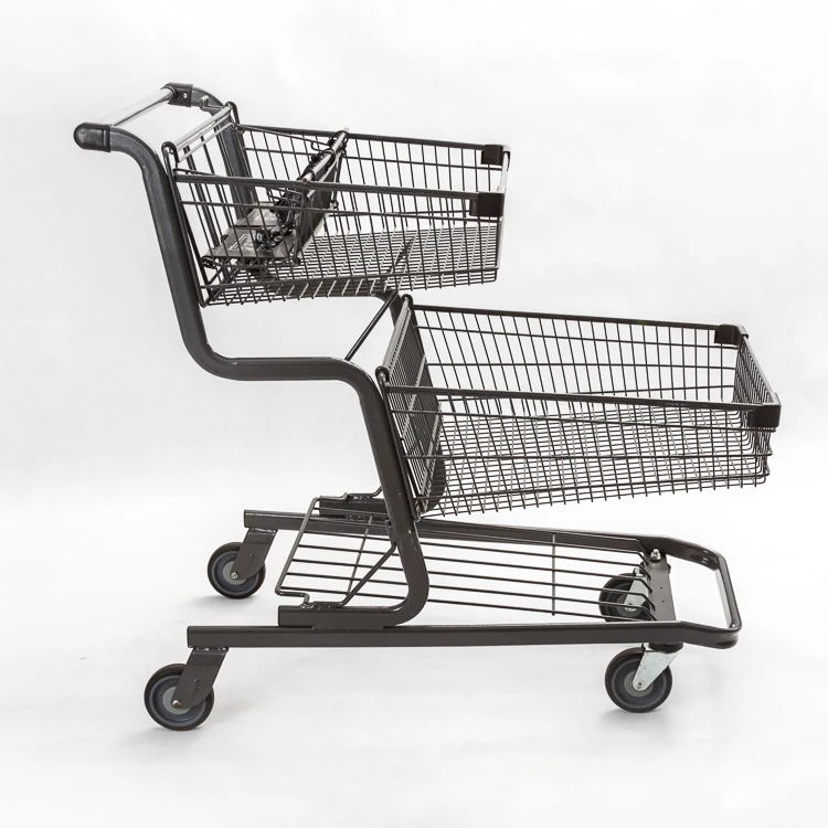 

High Quality Powder Coating Supermarket Shopping Trolley With Two Baskets
