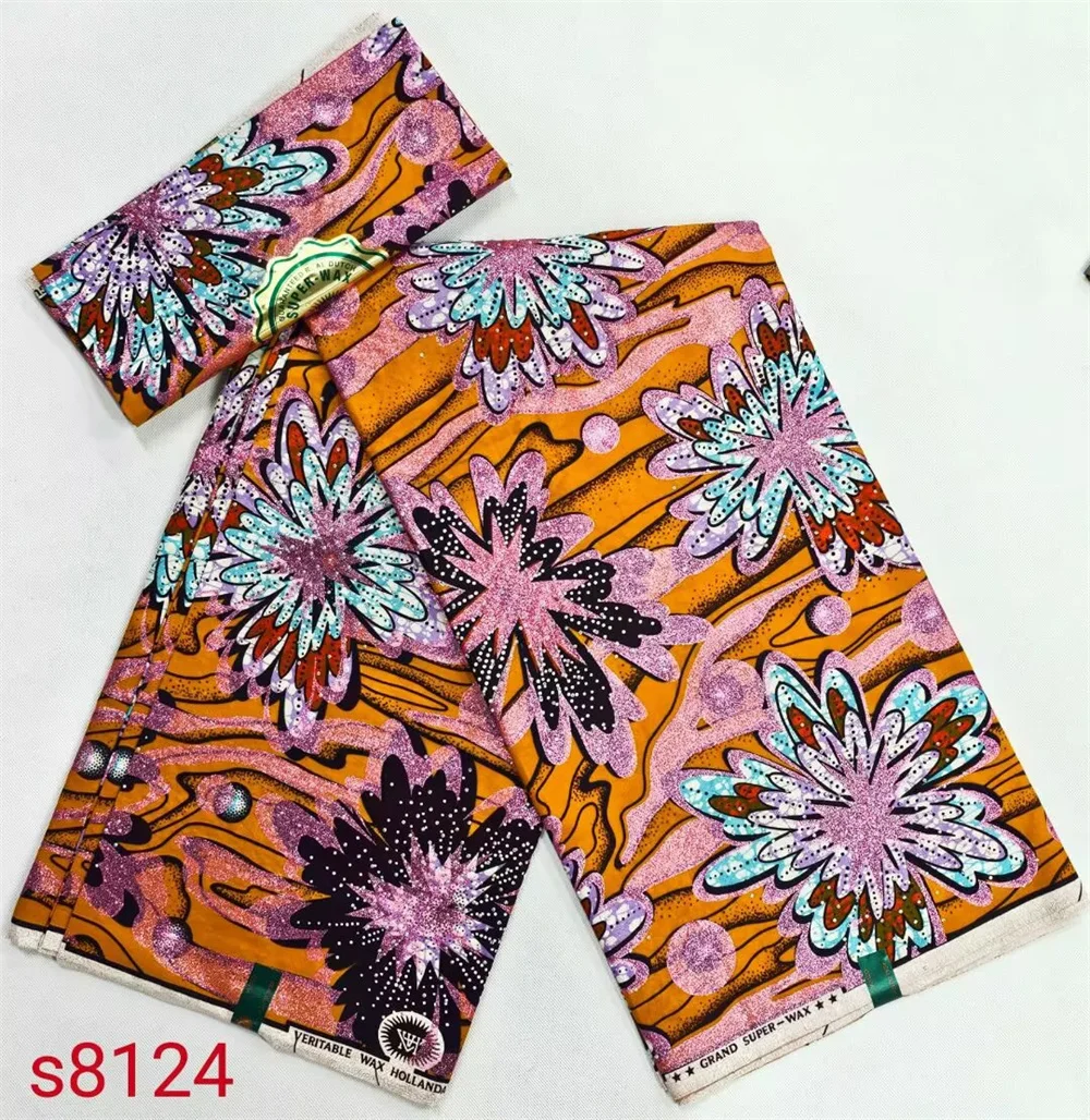 African Wax High Quality Wax Prints With Stones Shiny Wax Block Fabric Tissu For Women Dresse 6 Yards