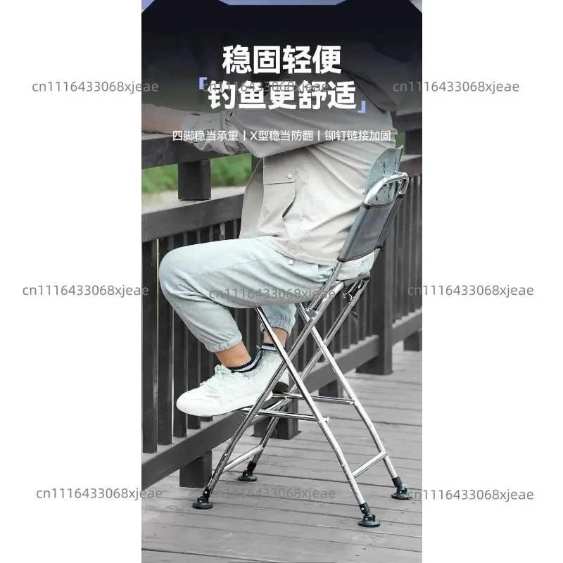 Sturdy Portable High Fishing Chair with Adjustable Footrest Reclining Backrest Stainless Steel Folding Seat Fishing Gear