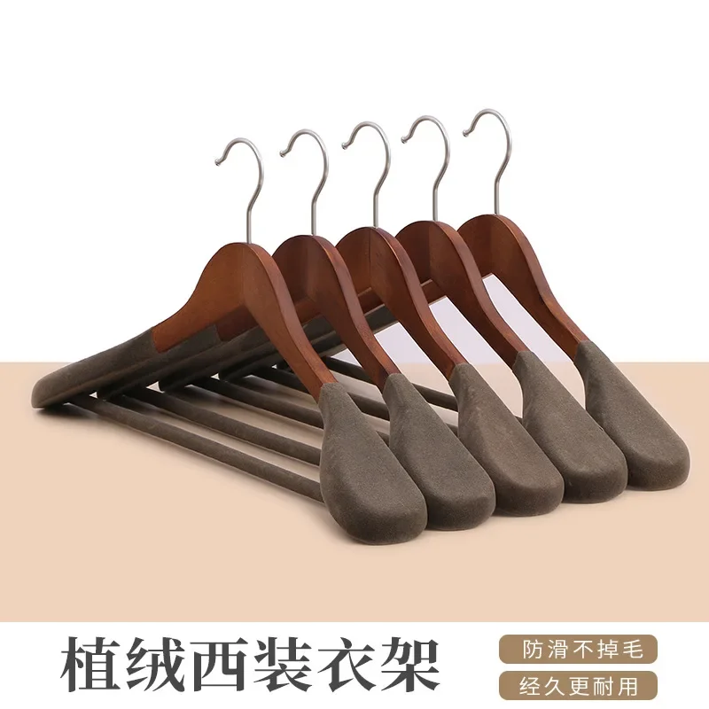 5pcs Solid Wood Hangers Wide Shoulders Coat Hangers Wooden Non Slip Suit Pants Clothes Racks for Closet Wardrobes Organizer