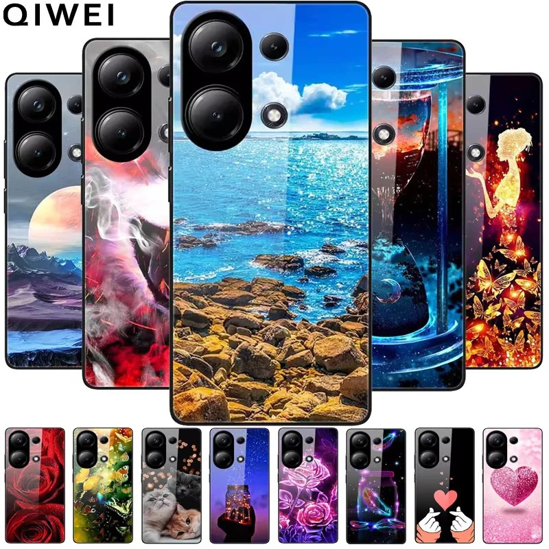 Capa de telefone de vidro temperado para xiami poco m6 pro caso adorável duro pc volta conchas para poco m6 pro 4g cobre proteger capa nova