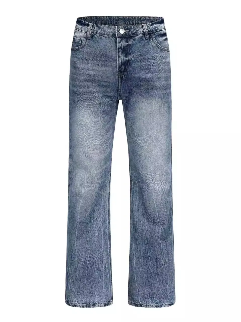 

Cleanfit Retro Wash Light Blue Men's Jeans Straight Leg Micro Flared Slim Fit Long Pants Trendy Street Style Casual Jeans