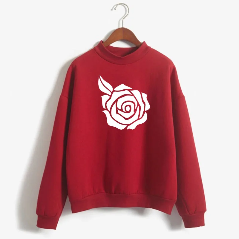 

ROSE FLOWER Print Woman Sweatshirt Sweet Korean O-neck Knitted Pullovers Thick Autumn Winter Candy Color Women Clothing