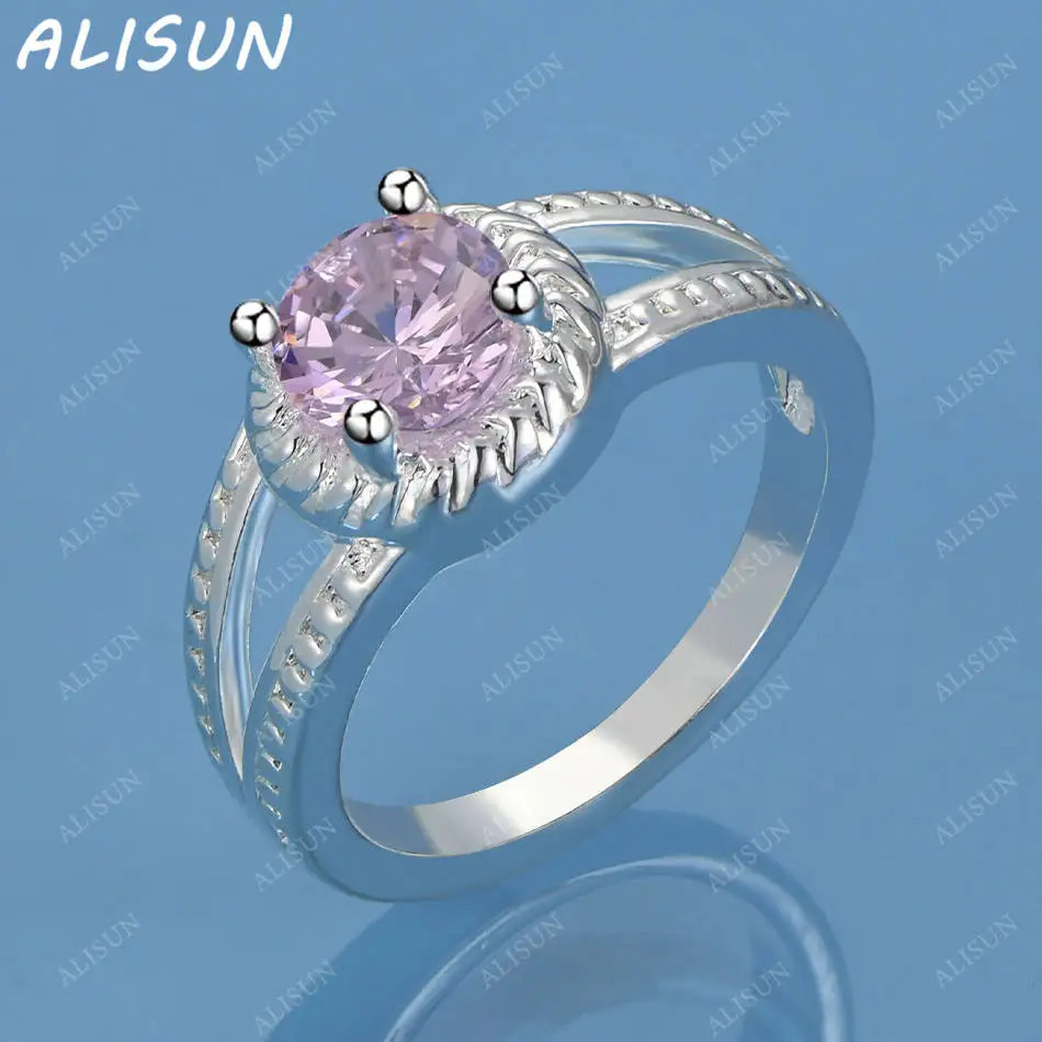 

ALISUN 925 Sterling Silver Pink Zircon Fine Ring For Women Fashion Jewelry Charm Grace RomanticWedding Engagement Accessories