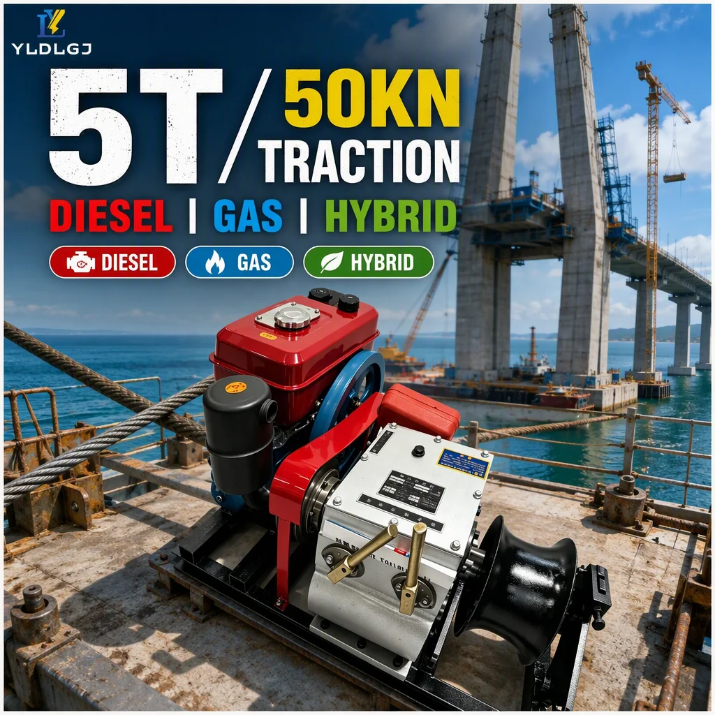 5T Diesel Capstan Winch Cable Pulling Machine Steel Wire Rope Traction Underground Laying Construction Installation Transmission