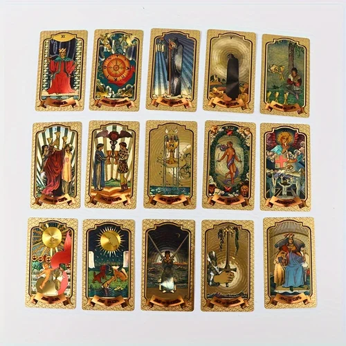 Imagen 2 del producto [Cartas de Tarot de lámina dorada] 1 tarjetas de Tarot de lámina dorada-estampado en caliente impresión en Color juego de mesa de plástico impermeable fiesta de ocio