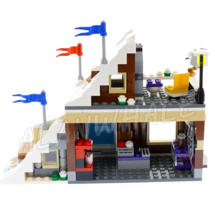 386 Stück Creator 3in1 Winterurlaub Skihütte Dach Ski Slope Bobsleigh Track 11048 Bausteinspielzeug Kompatibel mit Modell