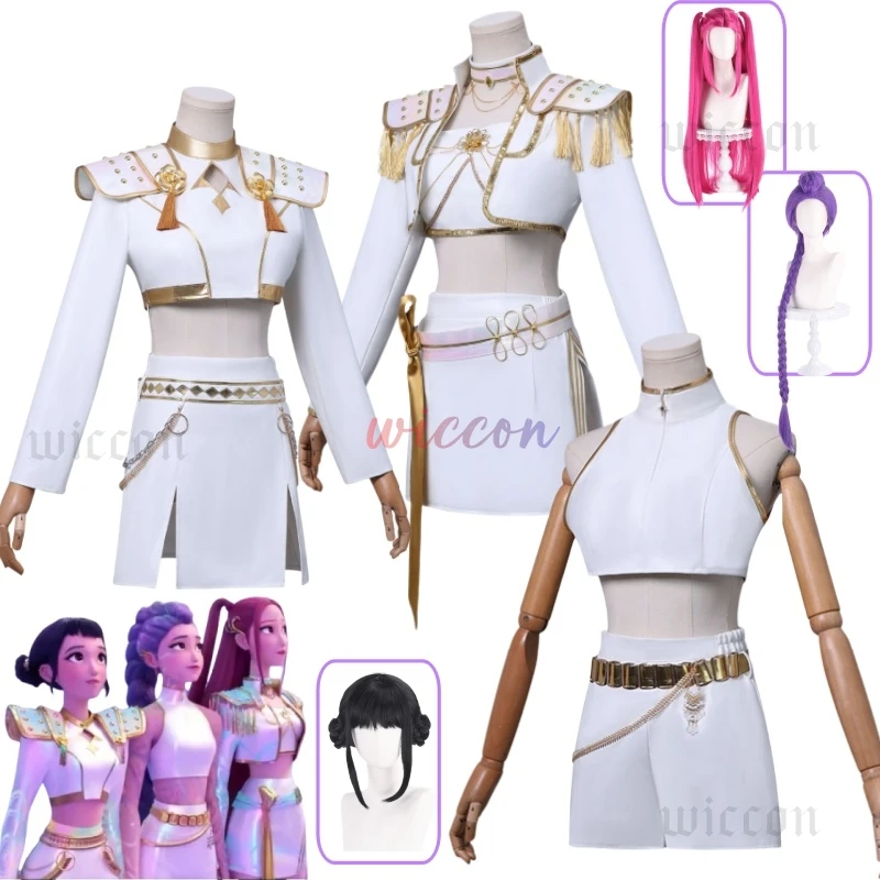 

Rumi Mira Zoey Cosplay Uniform Huntrix WHAT IT SOUNDS LIKE Stage Movie Kpop Demon Hunters White Korea Idol Sexy Mini Dress 코스프레