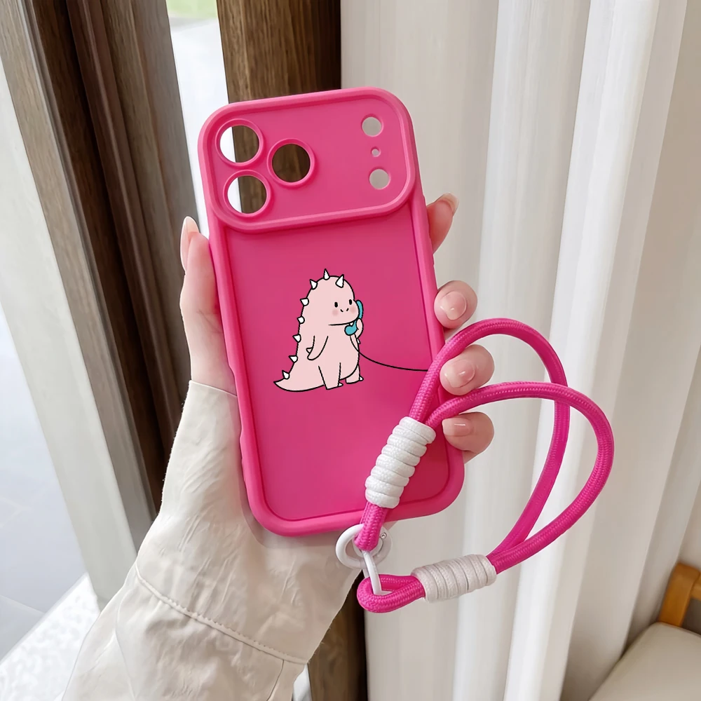 Rosa Dinosaurier-Lanyard-Handyhülle für iPhone 11 12 13 14 15 16 17 Pro Max 16 15 14 Pro Plus 17E Stoßfeste Matte Silikonhülle – Detail 5