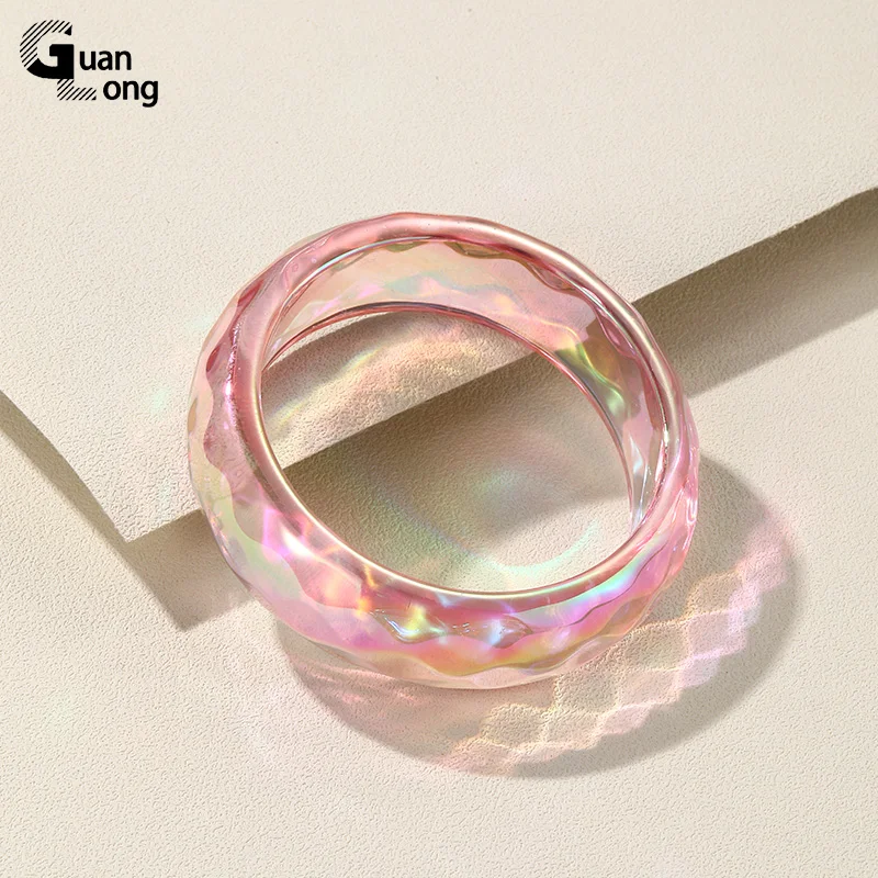 GuanLong Trendy Colorful Wide Geometric Cuff Bangle Bracelets for Women Korean Round Acrylic Bangles Charms Vintage Jewelry Gift