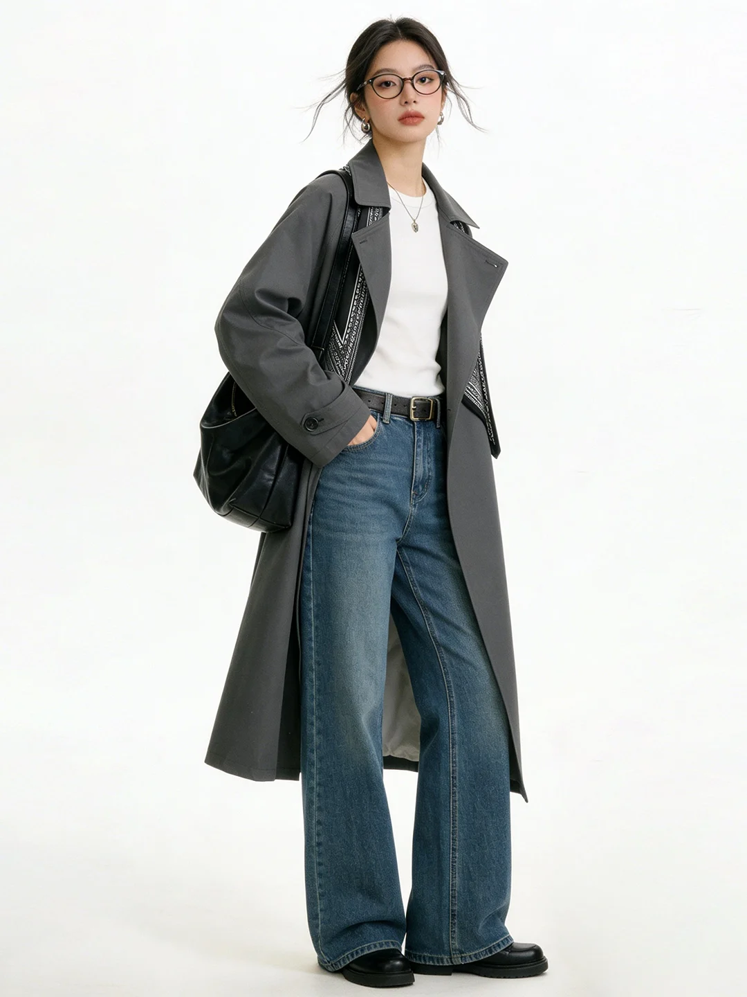 

Retro Korean Long Lazy Sle Women's Coat Early Spring Loose Ele Scarf Briti Sle Coat Double Breasted Pure Color