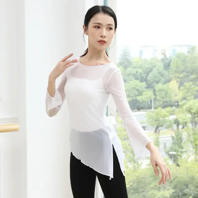 Top de danza del vientre latino Oriental de malla para adultos, blusa transparente, disfraz de camisa a la venta, ropa de baile para mujeres, ropa de bailarina