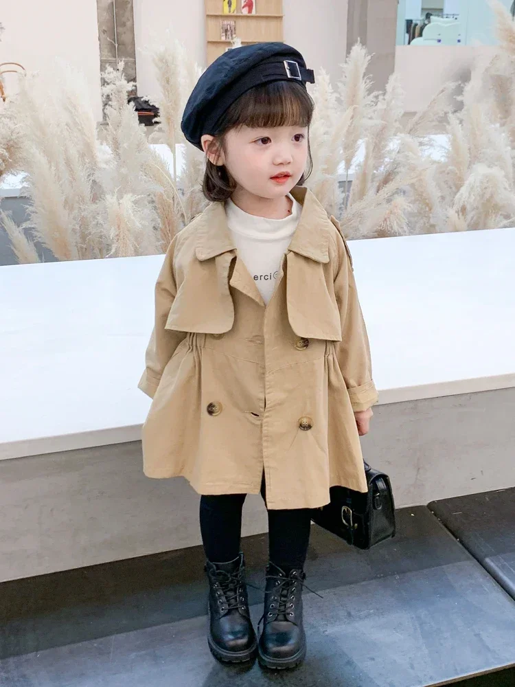 England Style Spring Autumn Cotton Girl Toddler Trench kids Windbreaker Fashion Little Girl Double Breasted Jacket Outfits