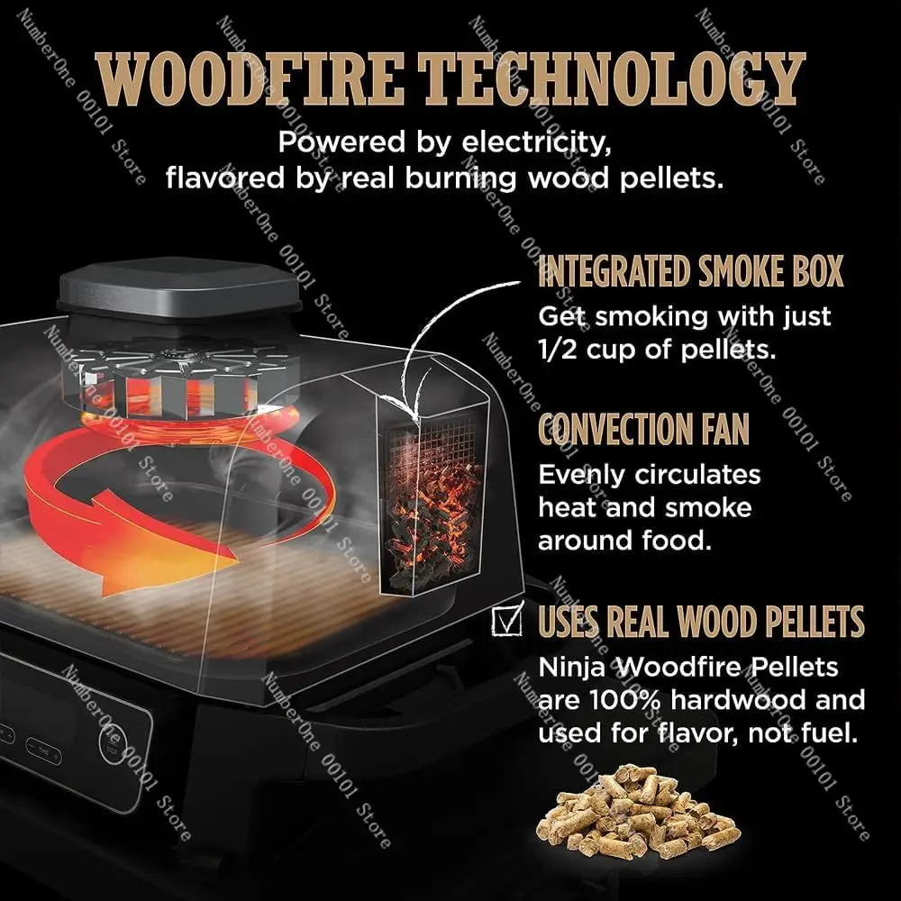 OG701 Woodfire Outdoor Grill & Smoker 7-w-1 Frytkownica powietrzna Bake Roast Broil wykorzystuje pellet Woodfire (1 opakowanie w zestawie) Przenośny