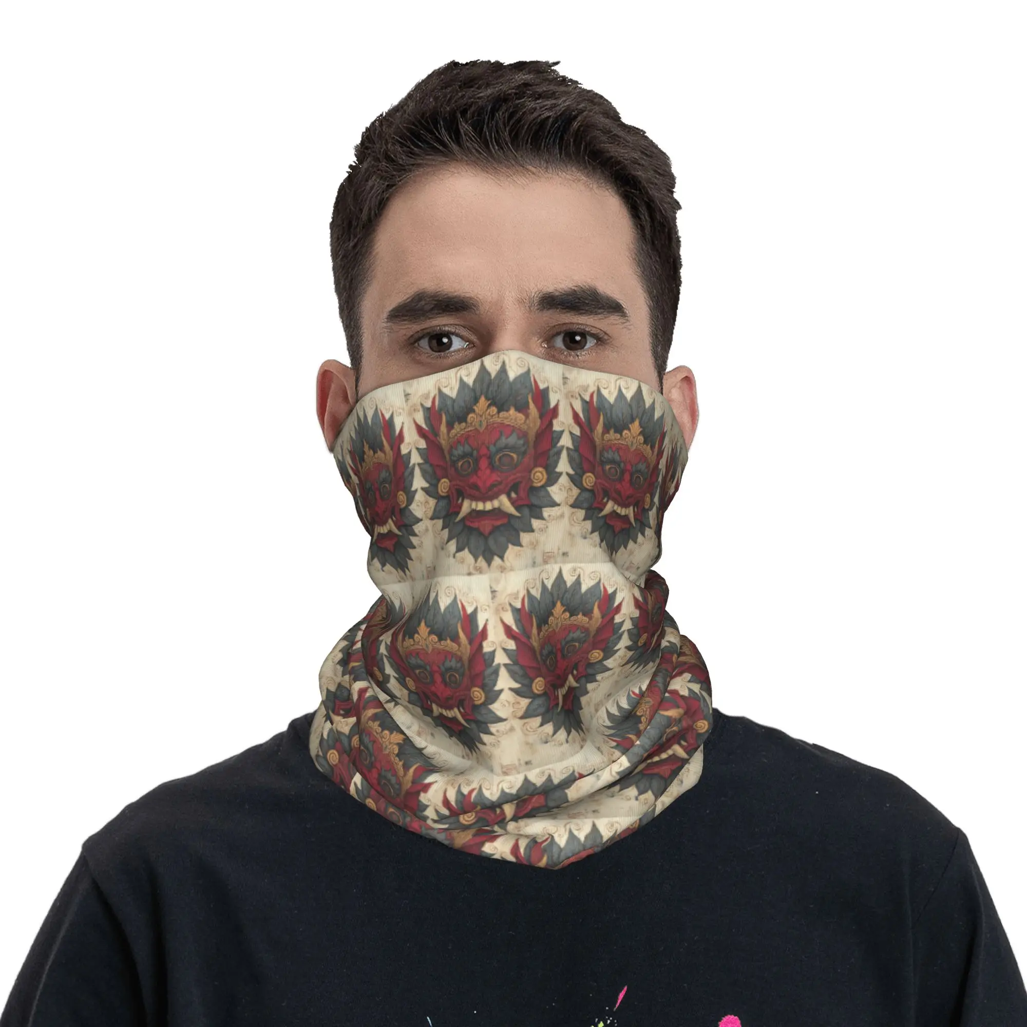 Balinese Barong Mask Myth Bandana Neck Gaiter Printed Wrap Scarf Warm Face Mask Riding For Men Women Adult
