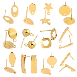20pcs Stainless Steel Earrings Base With Hole Geometric Polygonal Stud Earring Posts Connector For DIY Jewelry Making Supplies