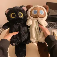 Estuche para lápices de gato de ojos grandes de felpa de dibujos animados, muñeca divertida súper suave, bolsas para lápices de gran capacidad, bolsa de almacenamiento de papelería multifuncional