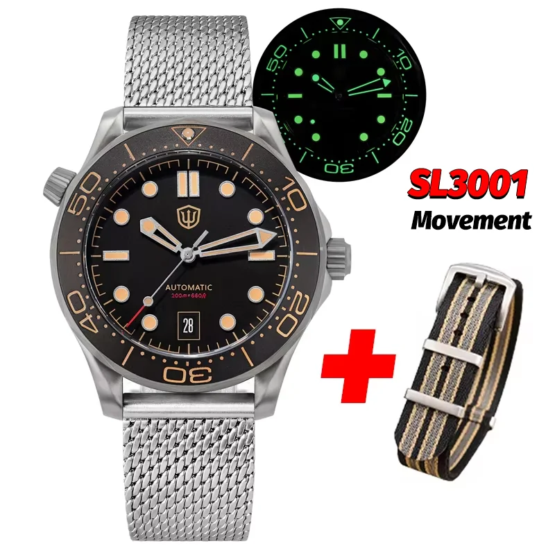 Watchdives WD007 V4 Automatic Dive Watch 200M Waterproof PT5000/SL3001 Titanium Case Sapphire Crystal Mens Vintage Watch Gift image 3