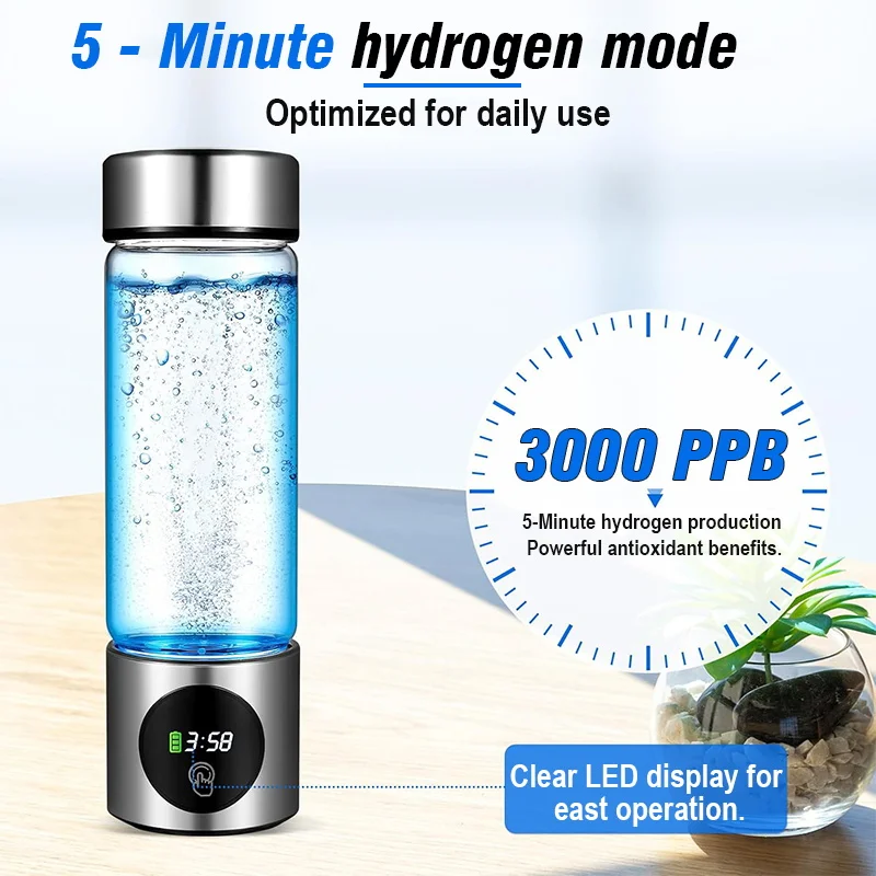 Portable High Performance Hydrogen Water Generator Bottle SPE PEM Chamber Electrolytic Ionizer Rechargeable Hydrogen Water Cup