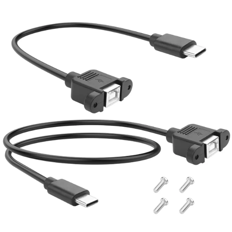 With Screw Hole Connector USB 2.0 B Female to Type-C 3.1 Male Cable for Scanner, Printer, Computer Case Panel Installation