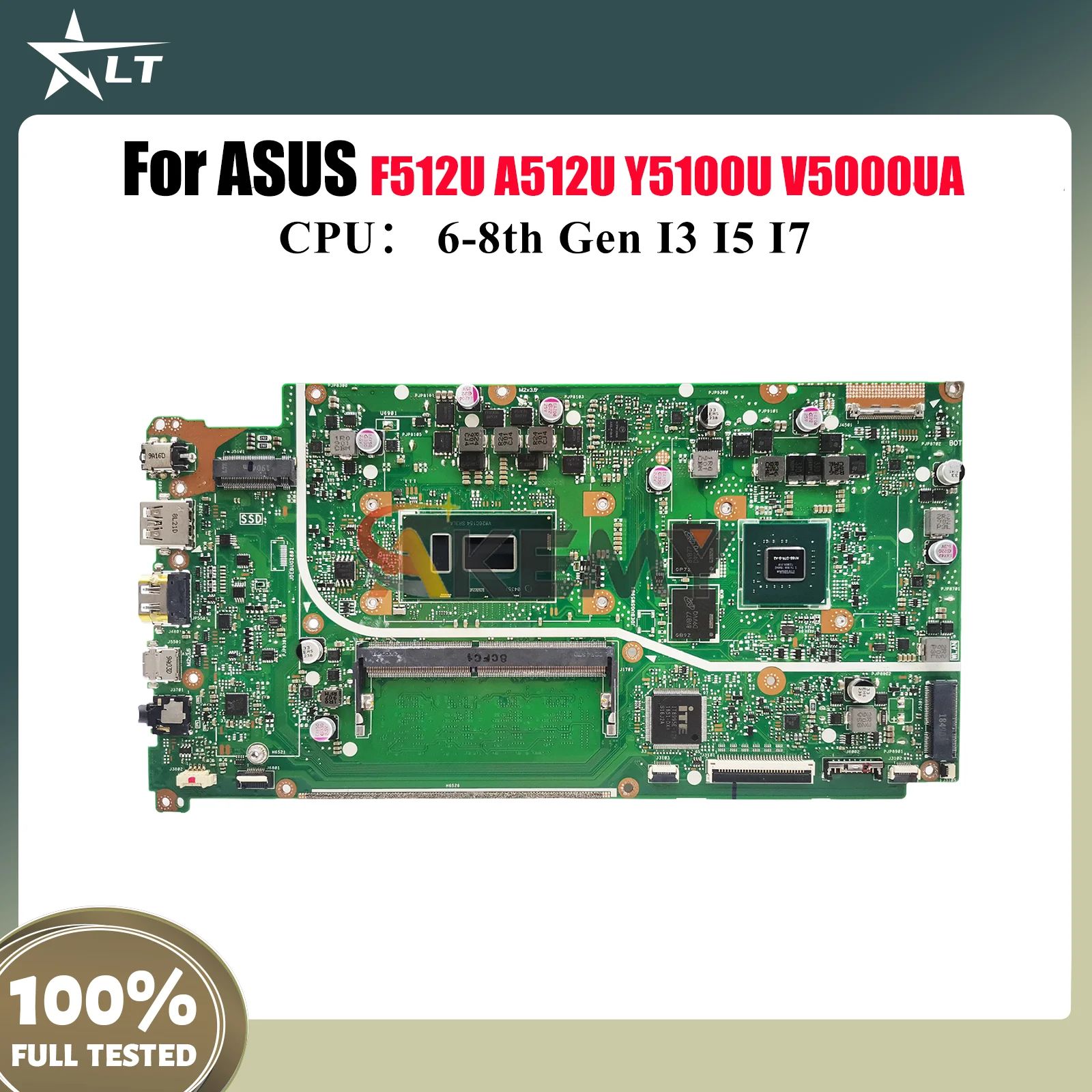 

X512UB Laptop Motherboard For ASUS VivoBook F512U Y5100U X512UB X512U X512UF A512U V5000UA Mainboard With I3 I5 I7 CPU tests OK