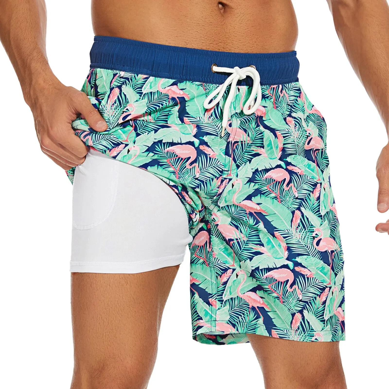 Summer New Men\'s Shorts Fashion Vacation Beach Pants Men\'s Plus size Four-Corner Qmilch Lining