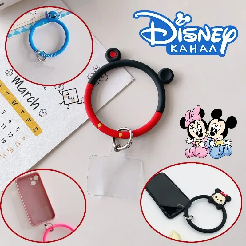 Disney Mickey Mouse Phone Lanyard Clip Gasket Tether Tabs Clear Hanging Strap Patches Cord Clip Couple Anime Bracelet Ring Charm