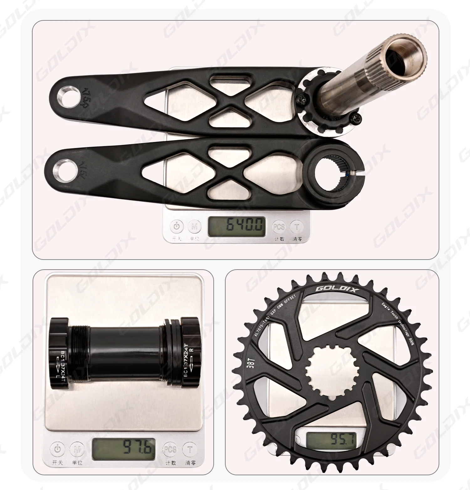 GOLDIX Hochfeste Fahrradkurbelgarnitur 165/170/175mm Geschmiedeter Legierungs-Kurbelarm 3-Bolzen-Direktmontage Schmal-Breit-Kettenblatt für MTB-Fahrrad – Detail 10