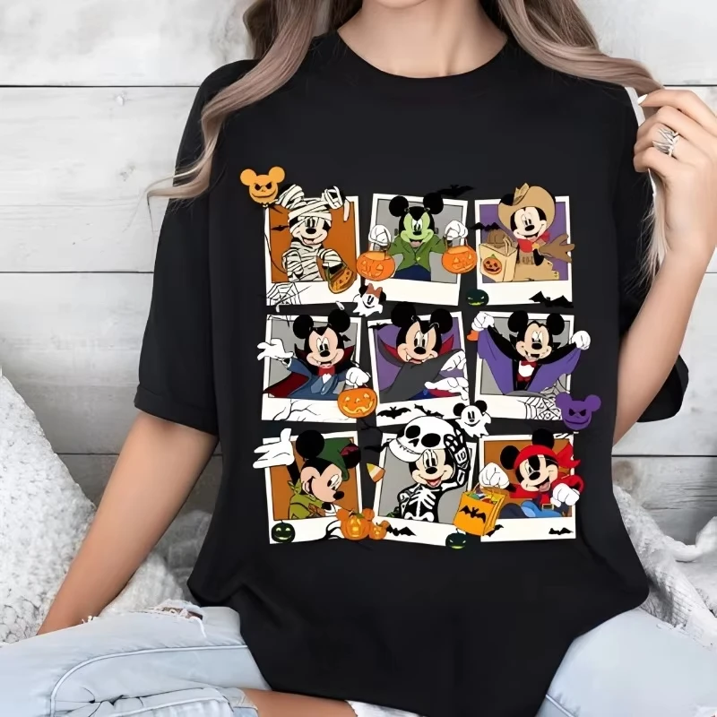 

Halloween Horror Mickey Mouse Cartoon Print T-shirt Disney New Women's Plus Size Street Fashion Loose Casual Short-sleeved Top