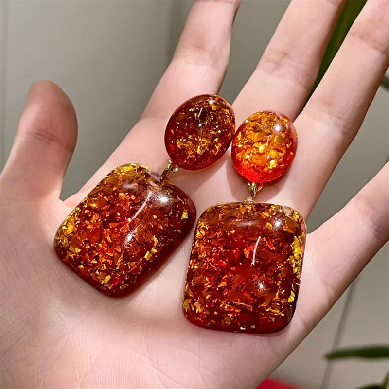 

Acrylic Square Pendant Bright Orange Shiny Earrings for Women's Fashion 2026 Trendy Daily Party Accessory Large Size