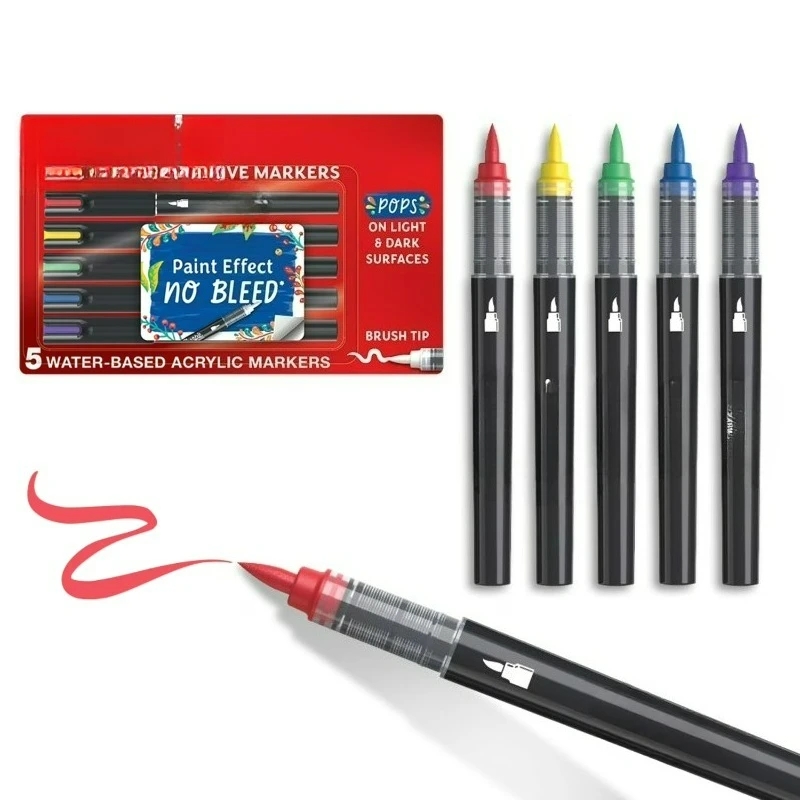

Creative Markers, Water-Based Acrylic Markers, Brush Tip, Assorted Colors, 5 Count