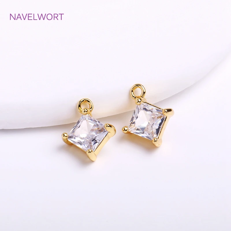 8.5mm*11mm 14K Gold Plated Tiny Cube Crystal Pendants Cubic Zirconia Charms For Jewelry Making DIY Handmade Crafts Wholesale