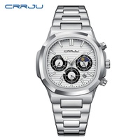 CRRJU 2309 Men's Quartz Watch Simple Fashion Calendar Chronograph Stainless Steel Strap Luminous Business Male Casual Watches