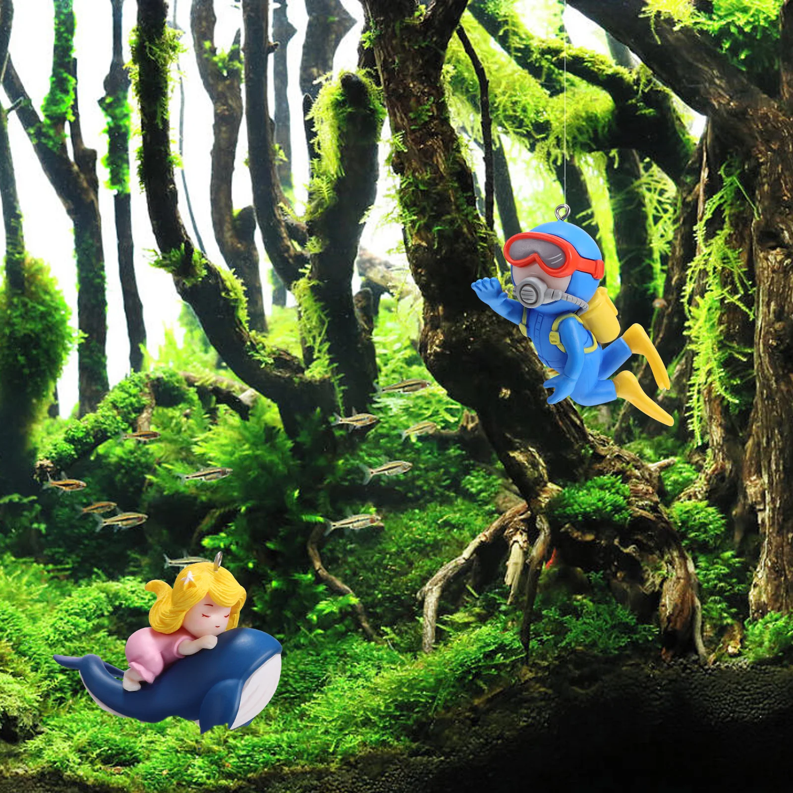 

2 pcs Floating Diver Figurines Aquarium Decoration Fish Tank Ornament Pvc Waterproof Fade Resistant Kids Room Decor Pet Supplies