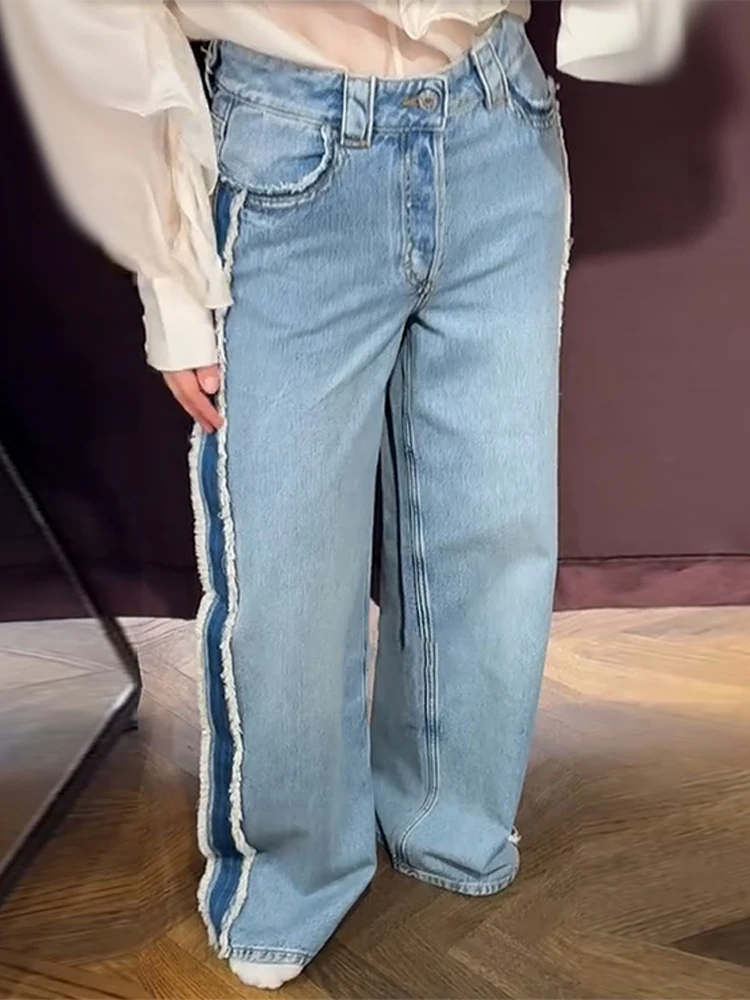 

Vintage Denim Women's Jeans Retro Patchwork High Waist Straight Female Long Trousers Spring Summer Ladies Streetwear 2025 New