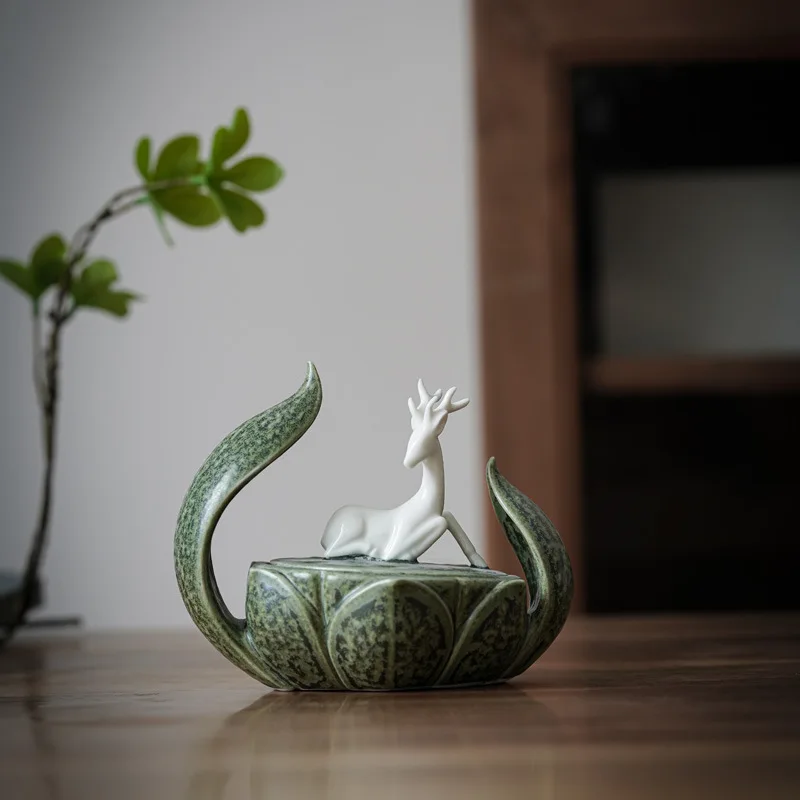 

LTT Ceramic Creative Incense Burner One Deer Liansheng Aromatherapy Burner Indoor Plate Incense Burner Home Ornament