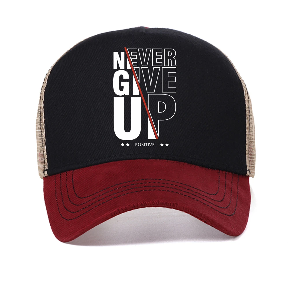 

Never Give Up letter print baseball cap fashion summer Breathable Snapback hats unisex mesh sun hat Adjustable cool trucker hats