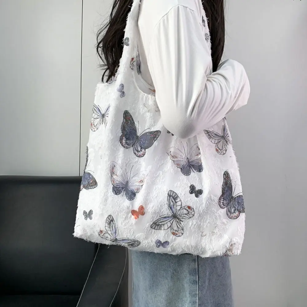 Chiffon Embroidery Flower Canvas Bag Large Capacity Chinese Style Butterfly Tote Bag Multicolor Underarm Bag Women Shoulder Bag