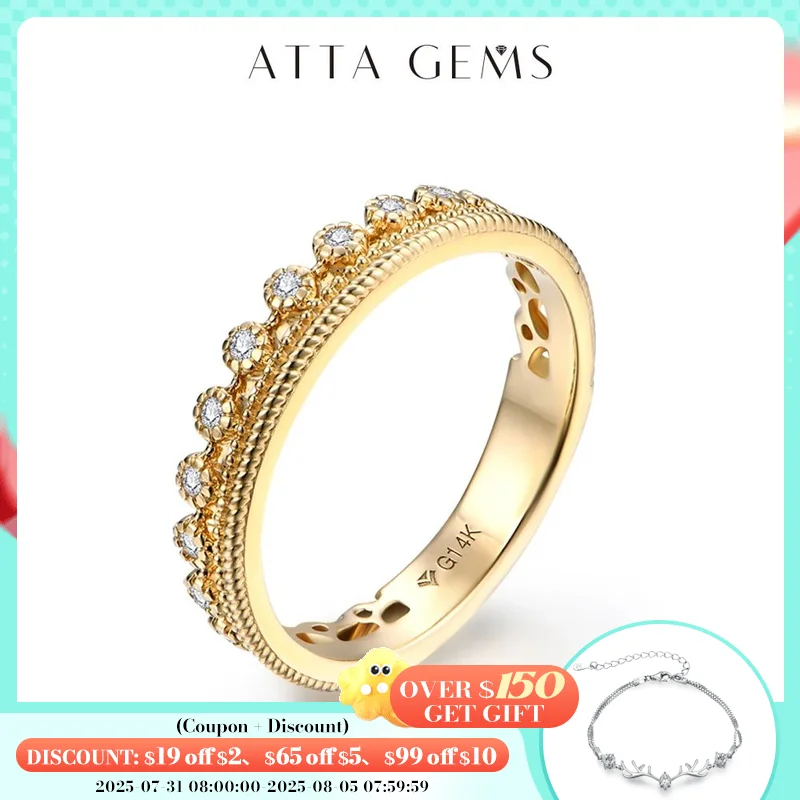 

ATTAGEMS D VVS1 Color Solid 10k 14k 18k Au585 Moissanite Diamond Ring for Women White Gold Engegament Wedding Rings Fine Jewelry